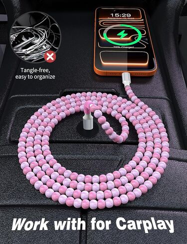 USB C to USB C Cable 6FT,60W Fast Charging Beaded Charger Cord for iPhone 17 16 15 Pro Max/iPad Pro Air 11th for Samsung S26 S25 S24 Ultra S23 A16/Android Phone Charger Cord Cute Girl Women,Light-Pink in Saudi Arabia
