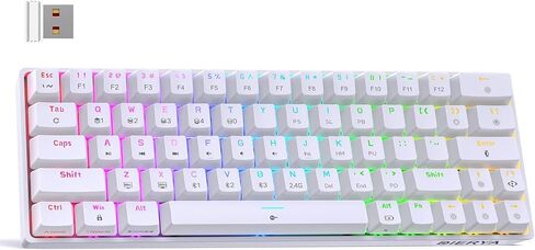 DIERYA DK63 60% Wireless Mechanical Gaming Keyboard | Bluetooth/2.4G/Wired Keyboard | RGB Backlit Compact 63 Keys Mini Office Keyboard | with Red Switch | for Windows Laptop PC Gamer Typist-White in Saudi Arabia