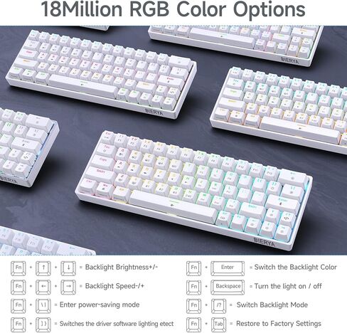 DIERYA DK63 60% Wireless Mechanical Gaming Keyboard | Bluetooth/2.4G/Wired Keyboard | RGB Backlit Compact 63 Keys Mini Office Keyboard | with Red Switch | for Windows Laptop PC Gamer Typist-White in Saudi Arabia