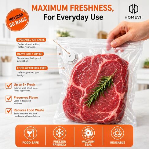 Compact Vacuum Sealer For Food (Vacuum Sealer Machine + 30 Reusable Vacuum Bags) One Touch Operation Sous Vide Portable Vacuum Sealer For Home Kitchen And Travel- USB Rechargeable in Saudi Arabia