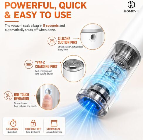 Compact Vacuum Sealer For Food (Vacuum Sealer Machine + 30 Reusable Vacuum Bags) One Touch Operation Sous Vide Portable Vacuum Sealer For Home Kitchen And Travel- USB Rechargeable in Saudi Arabia