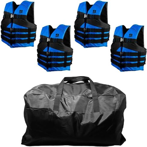 Bluestorm® 4-Buckle Watersports General Boating Life Jacket for Adults | US Coast Guard (USCG) Approved Type 3 Universal Foam Life Vest Preserver (PFD), 4 Pack Blue with Bag, Adult Universal in Saudi Arabia