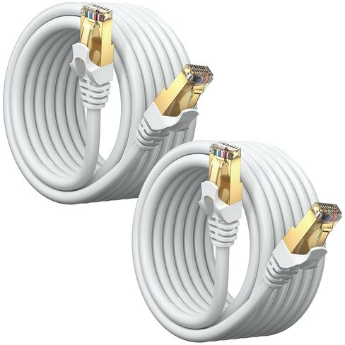 كابل إيثرنت Cat 7 بطول 3 أقدام - (عبوتان) كابلات تصحيح Cat7 للإنترنت والشبكة المحلية عالية السرعة، وموصلات RJ45 - مثالية للألعاب والبث والمزيد (أبيض) in Saudi Arabia