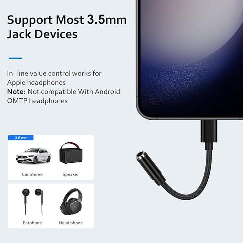 محول صوت USB C إلى 3.5 ملم من سامسونج من النوع C إلى محول مقبس سماعة الرأس كابل Aux Dongle لهاتف Samsung Galaxy S26 Ultra S26+ S26 S25 Ultra S25 FE Edge S25+ A37 A57 A17 A16 5G A36 A26 A56 S24 S23 S22 S21 in Saudi Arabia