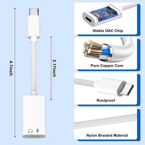 [Apple MFi Certified] USB C to Lightning Headphone Audio Adapter,2 Pack Type C Male to Female Lightning Earphone Converter, Compatible with iPhone 17/16/15 Plus/Pro/Max, iPad, MacBook in Saudi Arabia