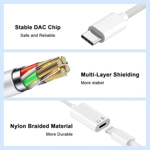 [Apple MFi Certified] USB C to Lightning Headphone Audio Adapter,2 Pack Type C Male to Female Lightning Earphone Converter, Compatible with iPhone 17/16/15 Plus/Pro/Max, iPad, MacBook in Saudi Arabia