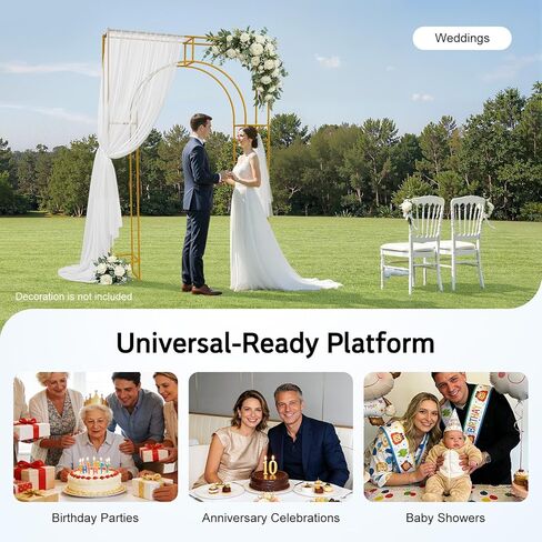 8.2ft Tall European Double Wedding Arch, 3D Gold Metal Romantic Square Outside Round Inside Open Arch Backdrop Stand, Wedding Arch Stand Frame for Ceremony, Party, Baby Shower in Saudi Arabia