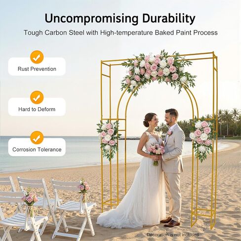 8.2ft Tall European Double Wedding Arch, 3D Gold Metal Romantic Square Outside Round Inside Open Arch Backdrop Stand, Wedding Arch Stand Frame for Ceremony, Party, Baby Shower in Saudi Arabia