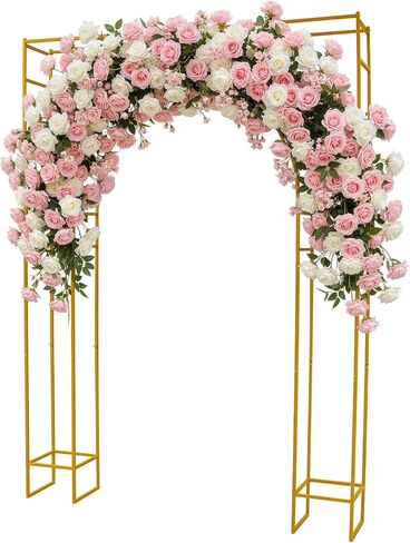 8.2ft Tall European Double Wedding Arch, 3D Gold Metal Romantic Square Outside Round Inside Open Arch Backdrop Stand, Wedding Arch Stand Frame for Ceremony, Party, Baby Shower in Saudi Arabia