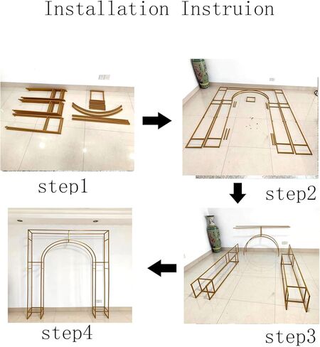 8.2ft Tall European Double Wedding Arch, 3D Gold Metal Romantic Square Outside Round Inside Open Arch Backdrop Stand, Wedding Arch Stand Frame for Ceremony, Party, Baby Shower in Saudi Arabia