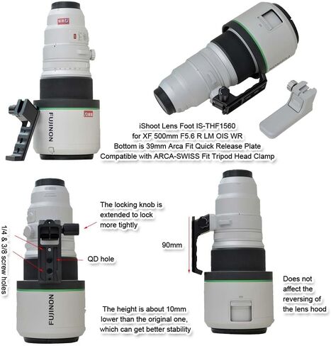 iShoot Tripod Mount Ring Base Lens Collar Foot Support Compatible with Fuji XF 150-600mm F5.6-8 R LM OIS WR, XF 500mm F5.6 R LM OIS WR & GF 500mm F5.6 R LM OIS WR, Arca-Swiss Fit Quick Release Plate in Saudi Arabia