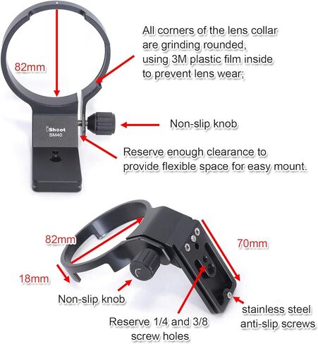iShoot Tripod Mount Ring, 82mm Metal Lens Collar Bracket Compatible with Sigma 40mm f/1.4 DG HSM Art Lens (Compatible with Canon, Nikon, Sony FE Mount), Built-in Arca-Swiss Type Quick Release Plate in Saudi Arabia
