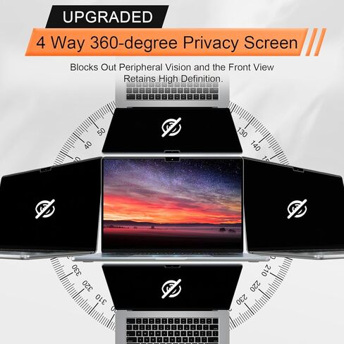 شاشة خصوصية مغناطيسية 360 درجة من Mamol لجهاز MacBook Air 13.6 و13 بوصة 2022-2026 (M2، M3، M4، M5)، فلتر ضوء أزرق مضاد للوهج قابل للإزالة، واقي أسود مضاد للتجسس في 4 اتجاهات لجهاز Mac Air 13In in Kuwait