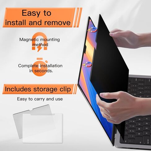 شاشة خصوصية مغناطيسية 360 درجة من Mamol لجهاز MacBook Air 13.6 و13 بوصة 2022-2026 (M2، M3، M4، M5)، فلتر ضوء أزرق مضاد للوهج قابل للإزالة، واقي أسود مضاد للتجسس في 4 اتجاهات لجهاز Mac Air 13In in Kuwait