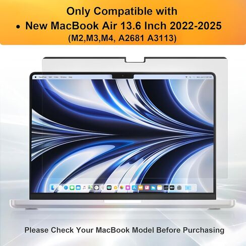 شاشة خصوصية مغناطيسية 360 درجة من Mamol لجهاز MacBook Air 13.6 و13 بوصة 2022-2026 (M2، M3، M4، M5)، فلتر ضوء أزرق مضاد للوهج قابل للإزالة، واقي أسود مضاد للتجسس في 4 اتجاهات لجهاز Mac Air 13In in Kuwait