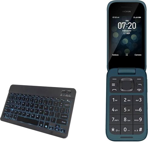 لوحة مفاتيح BoxWave متوافقة مع هاتف Nokia 2780 Flip - لوحة مفاتيح بلوتوث SlimKeys - مع إضاءة خلفية، LED نحيفة محمولة 7 ألوان - أسود in Saudi Arabia
