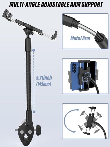 Z Fold Treadmill Mount، Spin Bike الهاتف اللوحي حامل المشبك المقود لبيلوتون، دراجة ثابتة، بيضاوية، عربة أطفال لـ Samasung Galaxy Fold 7 6 5 4 3 2، Pixel Fold، Galaxy Tab، أجهزة 4-13 بوصة in Kuwait