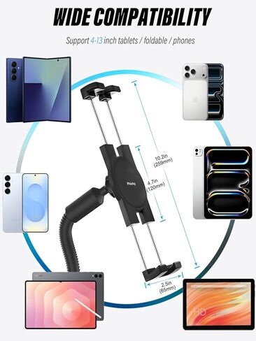 Z Fold Treadmill Mount، Spin Bike الهاتف اللوحي حامل المشبك المقود لبيلوتون، دراجة ثابتة، بيضاوية، عربة أطفال لـ Samasung Galaxy Fold 7 6 5 4 3 2، Pixel Fold، Galaxy Tab، أجهزة 4-13 بوصة in Kuwait
