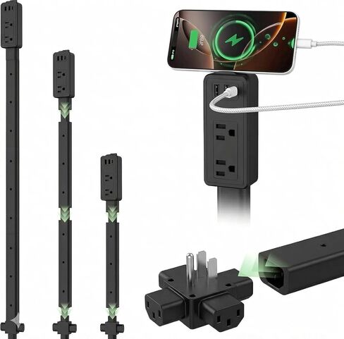 Outlet Extender Stick Hard-to-Reach, Extendable 8.3–36.1 in Slim Wall Outlet Extender with 2 AC Outlets, 2 USB-A & 1 USB-C, Low-Profile Power Stick for Behind Couch, Bed, Desk & Tight Spaces in Saudi Arabia