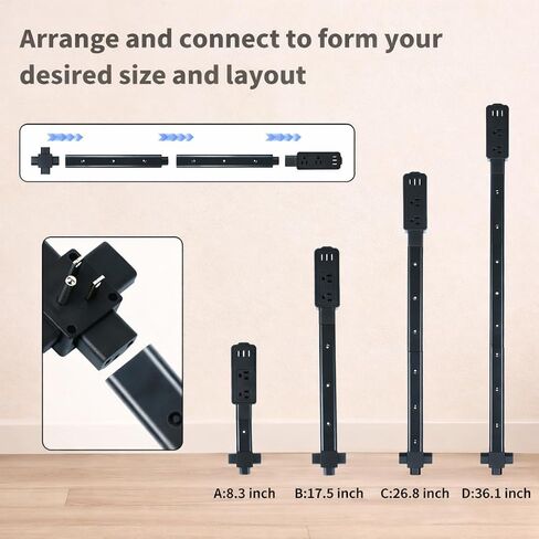 Outlet Extender Stick Hard-to-Reach, Extendable 8.3–36.1 in Slim Wall Outlet Extender with 2 AC Outlets, 2 USB-A & 1 USB-C, Low-Profile Power Stick for Behind Couch, Bed, Desk & Tight Spaces in Saudi Arabia