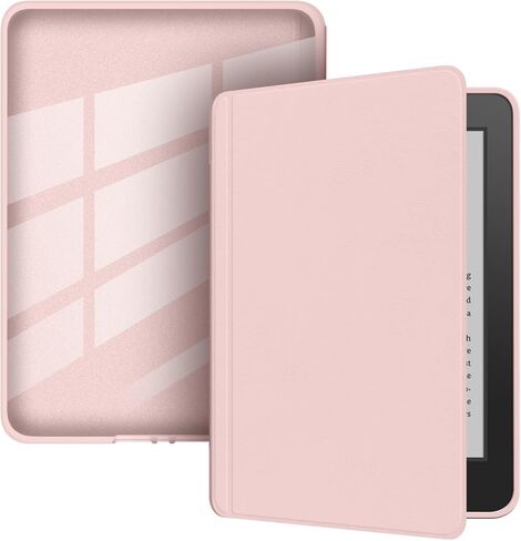 Snap-Fit Detachable Case for 6.8" Kindle Paperwhite (11th Generation-2021) & Signature Edition, Slim PU Shell and TPU Shockproof Frame PC Clear Back Cover,Auto-Wake/Sleep,Pink in Saudi Arabia