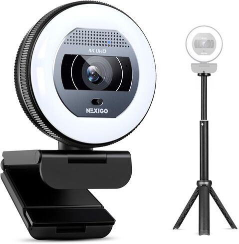 NexiGo 4K Autofocus Webcam Kit, N930E Pro UHD Webcam w/Ring Light, 1080P@60FPS, Dual Noise-Canceling Mics, Built-in Privacy Shutter, Lightweight Mini Tripod, Web Cam for Streaming/Meeting/Gaming in Saudi Arabia