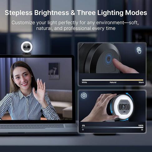 NexiGo 4K Autofocus Webcam Kit, N930E Pro UHD Webcam w/Ring Light, 1080P@60FPS, Dual Noise-Canceling Mics, Built-in Privacy Shutter, Lightweight Mini Tripod, Web Cam for Streaming/Meeting/Gaming in Saudi Arabia