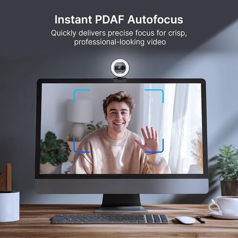NexiGo 4K Autofocus Webcam Kit, N930E Pro UHD Webcam w/Ring Light, 1080P@60FPS, Dual Noise-Canceling Mics, Built-in Privacy Shutter, Lightweight Mini Tripod, Web Cam for Streaming/Meeting/Gaming in Saudi Arabia