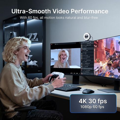 NexiGo 4K Autofocus Webcam Kit, N930E Pro UHD Webcam w/Ring Light, 1080P@60FPS, Dual Noise-Canceling Mics, Built-in Privacy Shutter, Lightweight Mini Tripod, Web Cam for Streaming/Meeting/Gaming in Saudi Arabia