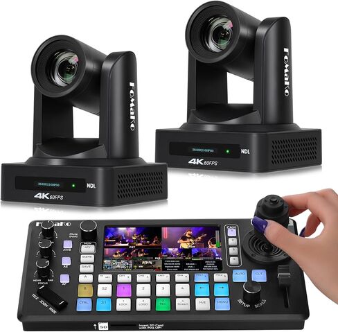 كاميرا FoMaKo 4K NDI PTZ، تدعم إخراج فيديو NDI HX3 4K 60 إطارًا في الثانية، مفتاح فيديو KC800 HDMI مع وحدة تحكم PTZ مدمجة، للكنيسة، العبادة، (K800N x2 + KC800) in Saudi Arabia