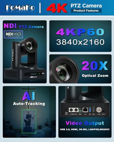 كاميرا FoMaKo 4K NDI PTZ، تدعم إخراج فيديو NDI HX3 4K 60 إطارًا في الثانية، مفتاح فيديو KC800 HDMI مع وحدة تحكم PTZ مدمجة، للكنيسة، العبادة، (K800N x2 + KC800) in Saudi Arabia
