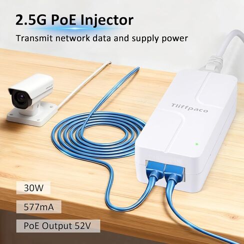 PoE+ Injector 2.5 جيجا بايت، يحول Non-PoE إلى PoE، 100/1000/2500 ميجابت في الثانية ومتوافق مع 802.3at/af، التوصيل والتشغيل، حتى 100 متر (328 قدمًا)، محول PoE 52 فولت 30 وات لكاميرا IP/هاتف IP/نظام التحكم في الوصول in Kuwait
