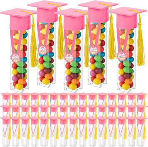 JMUQ 50 Sets Graduation Gumball Tubes,2026 Graduation Candy Jar Container with Grad Mini Caps Mini Graduations Tassels for DIY Grad Table Party Guests Supplies(Black) in Saudi Arabia