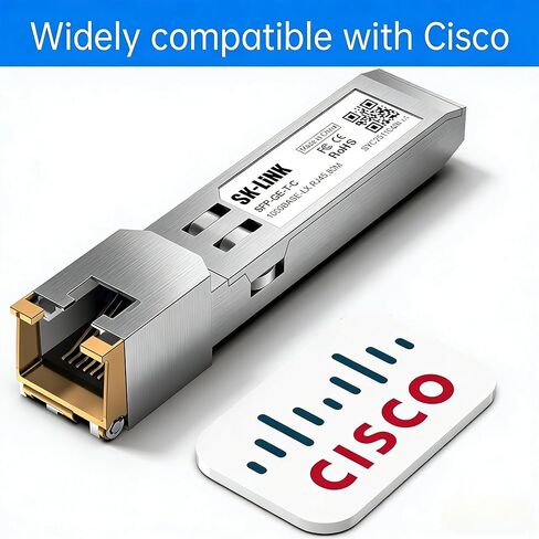 محول 1.25G SFP إلى RJ45، وحدة SFP نحاسية Gigabit 1000Base-T، 100 متر فوق CAT5a، متوافق مع Cisco، وحدة إيثرنت SFP منخفضة الطاقة قابلة للتوصيل والتشغيل السريع in Kuwait
