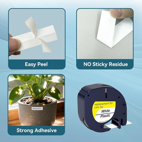 استبدال عبوات Dymo LetraTag 91331 - إعادة تعبئة صانع ملصقات Dymo Letra - شريط ملصقات بلاستيكي أسود على أبيض 1/2 بوصة × 13 بوصة لـ LT-100H، LT-100T Plus، LT-200B، QX50 (6 عبوات) in Kuwait