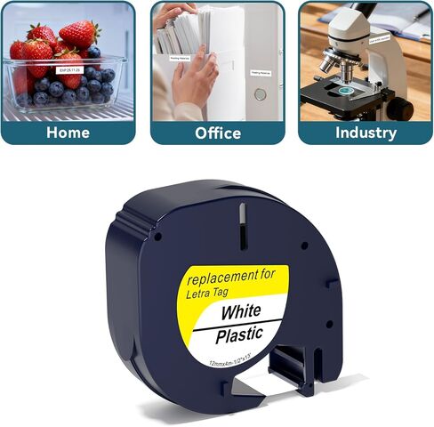استبدال عبوات Dymo LetraTag 91331 - إعادة تعبئة صانع ملصقات Dymo Letra - شريط ملصقات بلاستيكي أسود على أبيض 1/2 بوصة × 13 بوصة لـ LT-100H، LT-100T Plus، LT-200B، QX50 (6 عبوات) in Kuwait