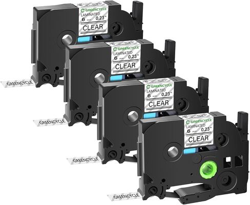 GREENCYCLE 4 عبوات TZe-111 6 مم أسود على شريط ملصقات شفاف متوافق مع Brother Ptouch TZe111 TZ-111 6 مم 0.23 شريط شفاف مصفح لصانع الملصقات Ptouch PT-D210 D220 H110 H100 D400 D600 in Kuwait