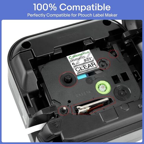 GREENCYCLE 4 عبوات TZe-111 6 مم أسود على شريط ملصقات شفاف متوافق مع Brother Ptouch TZe111 TZ-111 6 مم 0.23 شريط شفاف مصفح لصانع الملصقات Ptouch PT-D210 D220 H110 H100 D400 D600 in Kuwait