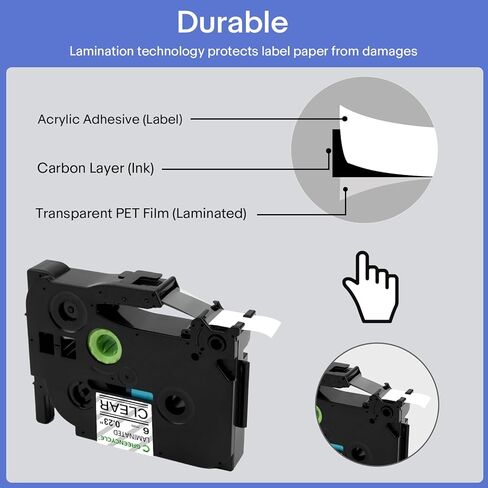 GREENCYCLE 4 عبوات TZe-111 6 مم أسود على شريط ملصقات شفاف متوافق مع Brother Ptouch TZe111 TZ-111 6 مم 0.23 شريط شفاف مصفح لصانع الملصقات Ptouch PT-D210 D220 H110 H100 D400 D600 in Kuwait