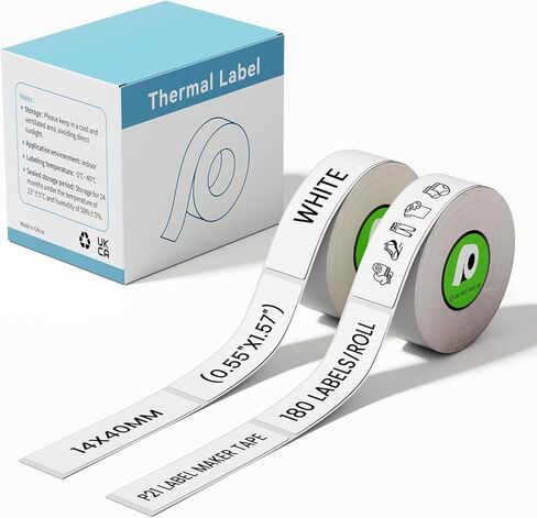 P21 Replace for Nelko P21 Label Maker Tape, 14x40mm (0.55"x1.57"), Standard Laminated Thermal Label Tape Replacement for Home Office, 180 Labels/Roll, White,2 Rolls in Saudi Arabia