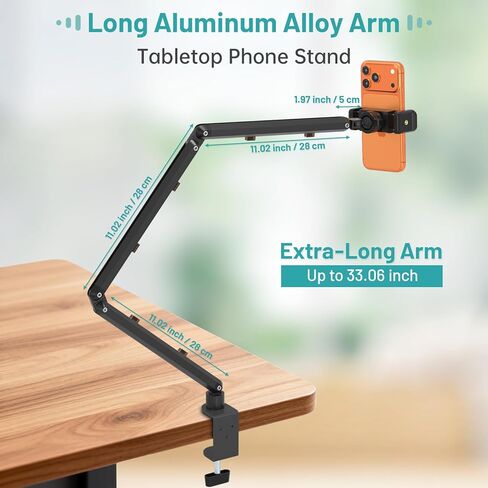 Mippko Phone Stand for Desk,3-Stage Adjustable iPhone Articulating Arm Heavy Duty C-Clamp Mount,33" Foldable Long Arm & 360°Rotation Holder,Fits 3.5~7.5" iPhone/HTC/LG/Nexus/Huawei/Galaxy in Saudi Arabia