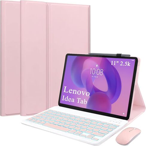 حافظة لوحة مفاتيح قابلة للفصل مع ماوس لجهاز Lenovo Idea Tab 11 بوصة 2025، حافظة لوحة مفاتيح مغناطيسية بإضاءة خلفية 7 ألوان لجهاز Lenovo Idea Tab 11 بوصة 2025 مع حامل قلم، 3 زوايا للتعديل، وردي in Kuwait