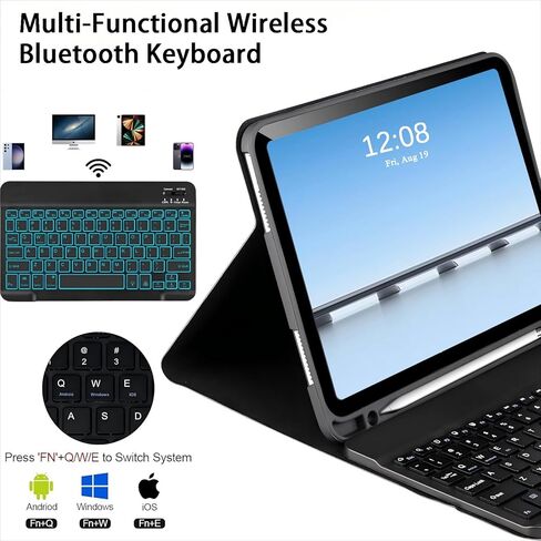 حافظة لوحة مفاتيح قابلة للفصل مع ماوس لاسلكي لجهاز Xiaomi Redmi Pad 2 11 بوصة 2025، 7 ألوان حافظة لوحة مفاتيح مغناطيسية بإضاءة خلفية لجهاز Redmi Pad 2 11 بوصة 2025 مع حامل قلم، 3 زوايا للتعديل، أسود in Kuwait