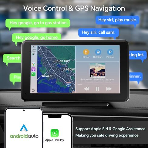 Wireless CarPlay & Android Auto Car Stereo - 7" HD Portable Touchscreen with Bluetooth 5.2, GPS Navigation, Mirror Link, 1080P Backup Camera, AUX & FM Transmitter - Plug & Play Receiver for Vehicles in Saudi Arabia