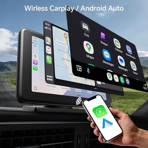 Wireless CarPlay & Android Auto Car Stereo - 7" HD Portable Touchscreen with Bluetooth 5.2, GPS Navigation, Mirror Link, 1080P Backup Camera, AUX & FM Transmitter - Plug & Play Receiver for Vehicles in Saudi Arabia