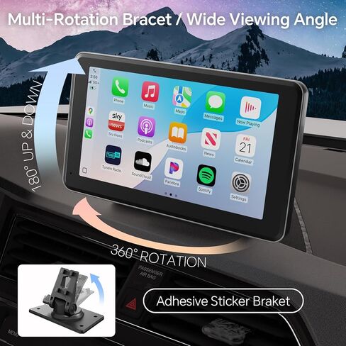 Wireless CarPlay & Android Auto Car Stereo - 7" HD Portable Touchscreen with Bluetooth 5.2, GPS Navigation, Mirror Link, 1080P Backup Camera, AUX & FM Transmitter - Plug & Play Receiver for Vehicles in Saudi Arabia