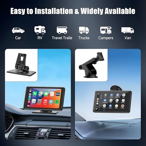 Wireless CarPlay & Android Auto Car Stereo - 7" HD Portable Touchscreen with Bluetooth 5.2, GPS Navigation, Mirror Link, 1080P Backup Camera, AUX & FM Transmitter - Plug & Play Receiver for Vehicles in Saudi Arabia