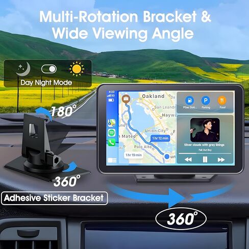 Wireless CarPlay & Android Auto Car Stereo - 7" HD Portable Touchscreen with Bluetooth 5.2, GPS Navigation, Mirror Link, 1080P Backup Camera, AUX & FM Transmitter - Plug & Play Receiver for Vehicles in Saudi Arabia