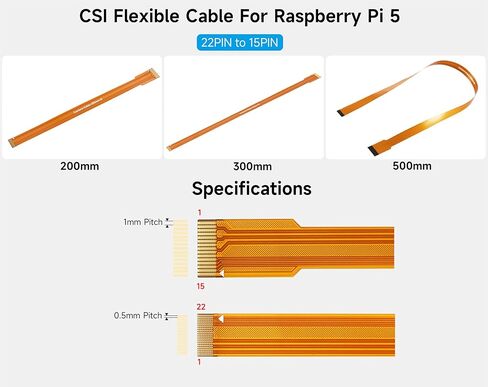 (2PCS) CSI FPC Flexible Cable Compatible with Raspberry Pi 5, 22PIN to 15PIN, 500MM/50CM/1.64FT Length, Suitable for Camera Module to RPi 5, CM5, Jetson Orin, etc. in Saudi Arabia