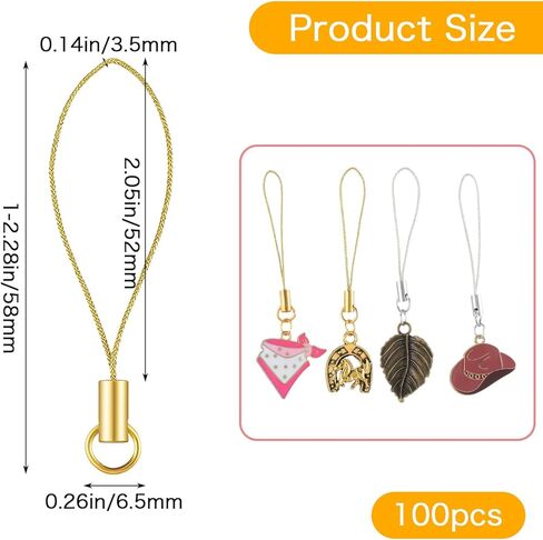 100Pcs Phone Charms Strap with Lobster Clasp Phone Charm String Kit Keychain Charms Strap DIY Lanyard Decorations for USB Drive Keychain Keyring Jewelry Accessories (Gold, Silver) in Saudi Arabia